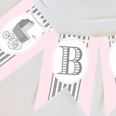 Pram Cameo Double Pennant Banner (Pink)