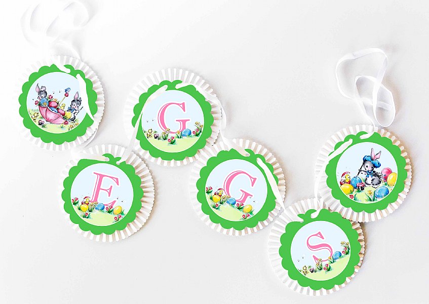 Bunnies with Brushes Rosette Banner