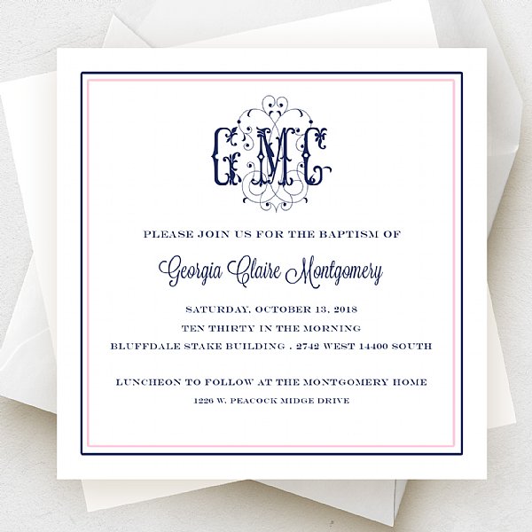 Classic Monogram in Pink and Navy Invitation Set
