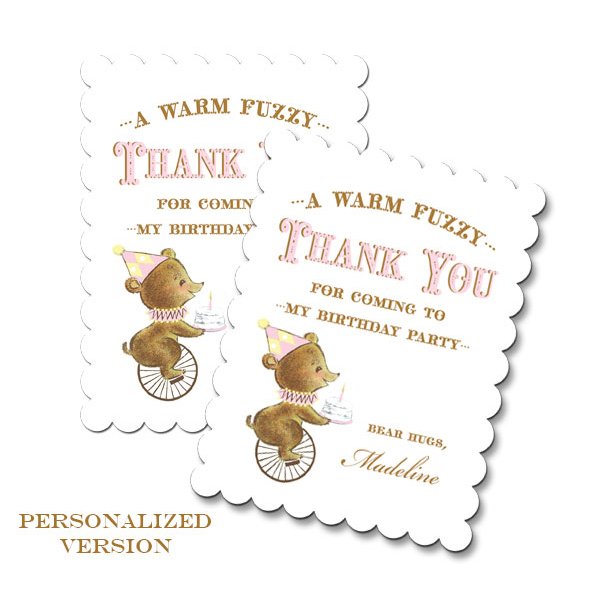 First Birthday Bear Girl Scallop Favor Tags