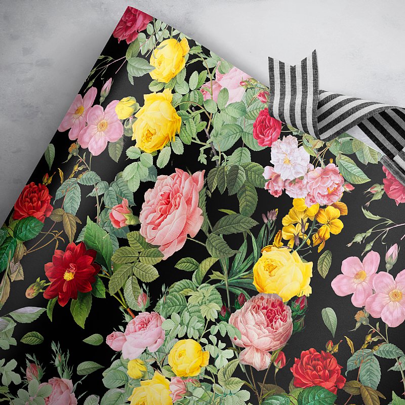 Floral Vienna Roses Wrapping Paper Black