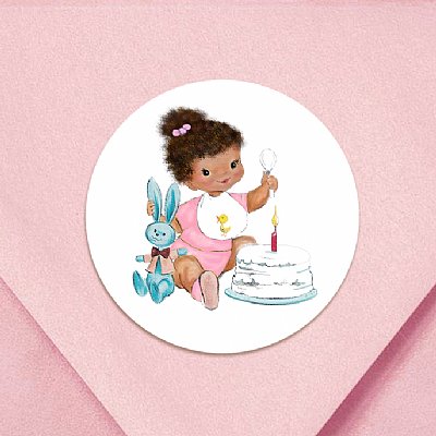 Vintage First Birthday Girl (Brown Tone) Circle Stickers