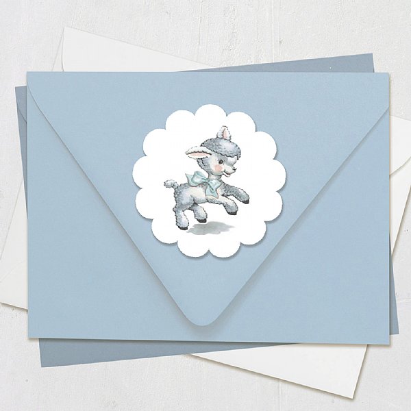 Vintage Little Lamb (Blue) Scallop Round Stickers
