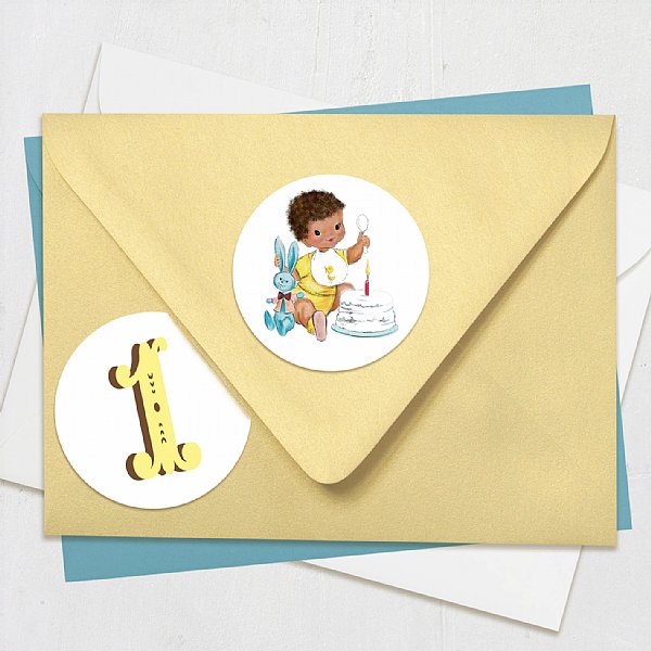 Vintage First Birthday Circle Baby and 1 Stickers 