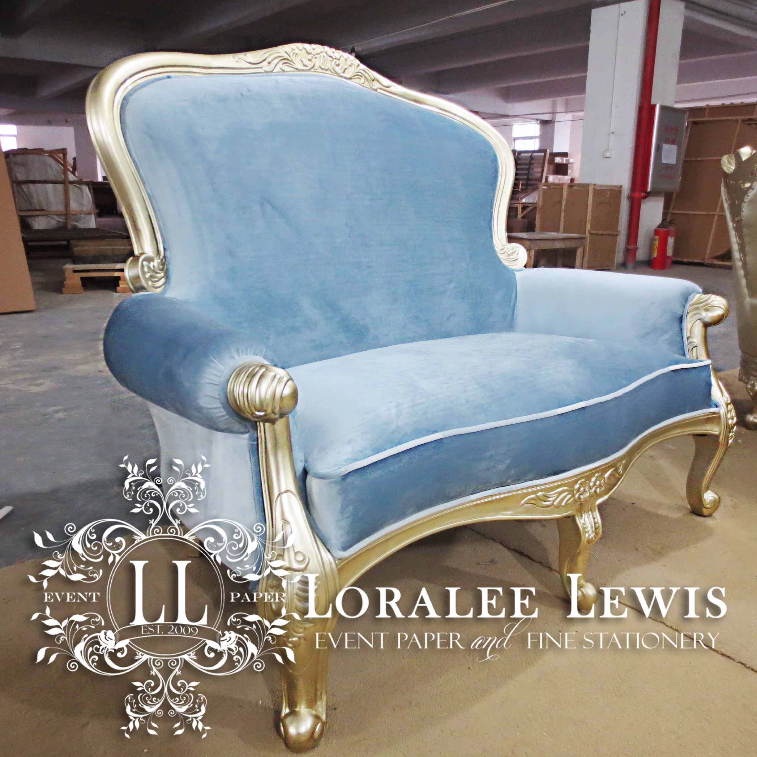 Loralee Lewis Two Seat Sofa in Velvet Blue