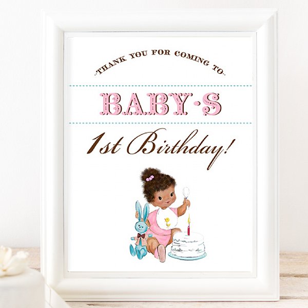 Vintage First Birthday 8x10 Thank You for Coming Event Sign