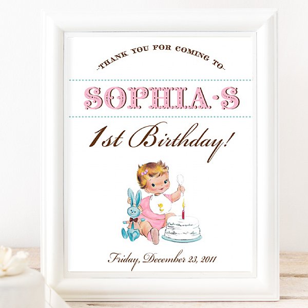 Vintage First Birthday 8x10 Thank You for Coming Event Sign