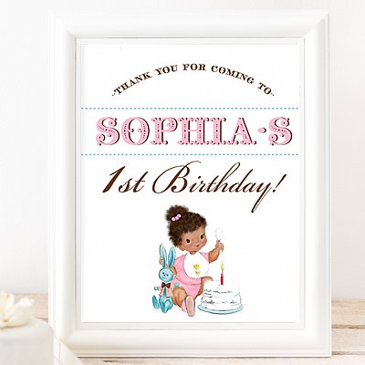 Vintage First Birthday 8x10 Thank You for Coming Event Sign