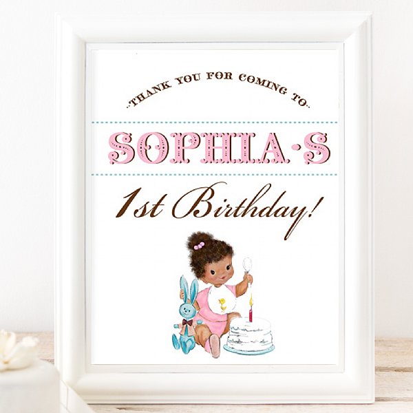 Vintage First Birthday 8x10 Thank You for Coming Event Sign