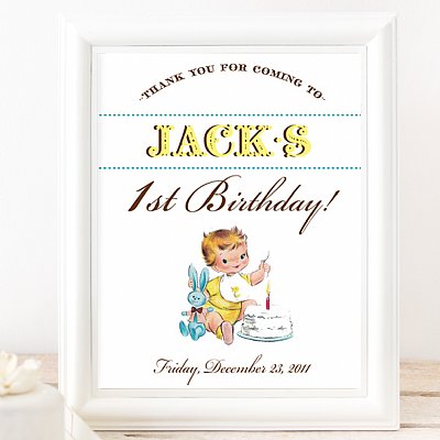 Vintage First Birthday  8x10  Event Sign
