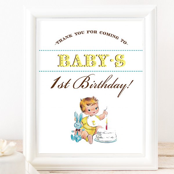 Vintage First Birthday  8x10  Event Sign