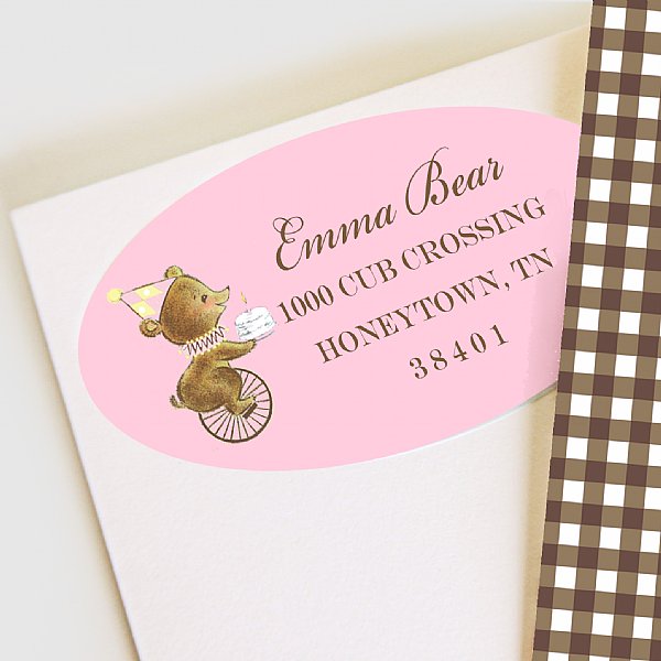 First Birthday Bear Girl Address Labels