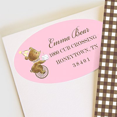 First Birthday Bear Girl Address Labels