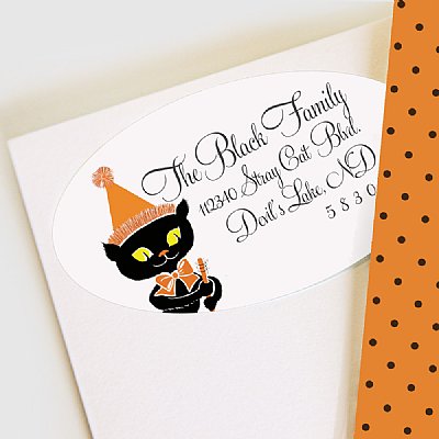 Confetti Cat Oval Address Labels