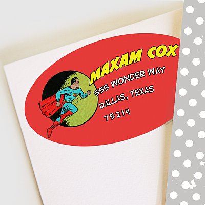 Super Hero Oval Address Labels (Brown Skin Tone)