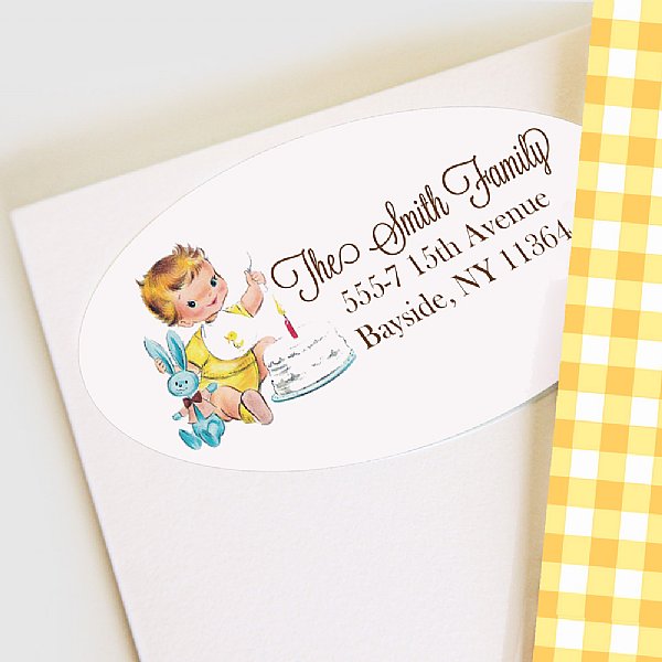 Vintage 1st Birthday Boy Address Labels (Fair Skin Tone)