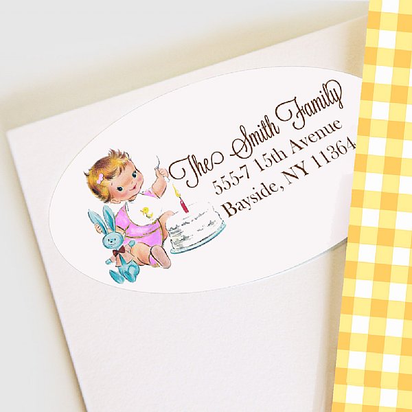 Vintage First Birthday Girl Address Labels (Fair)