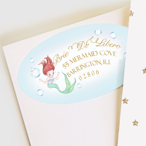 Mermaid Address Labels (Red Head)