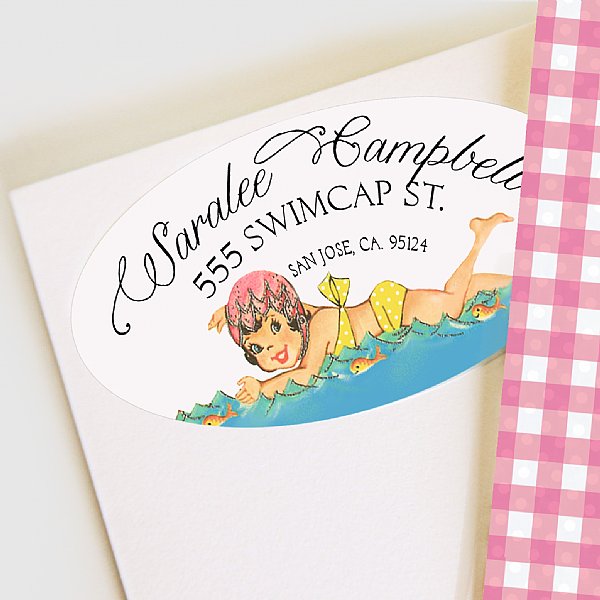 Sweetie Swim Cap Address Labels (Fair Skin Tone)