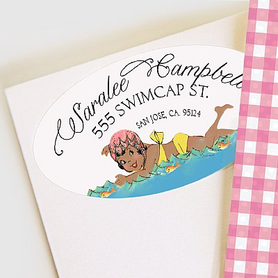 Sweetie Swim Cap Address Labels (Brown Skin Tone)