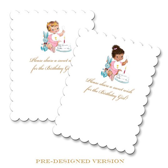 Vintage First Birthday Girl Wish Cards