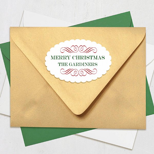A Lot Like Christmas "Merry Christmas" Personalized Scallop Oval Stickers 