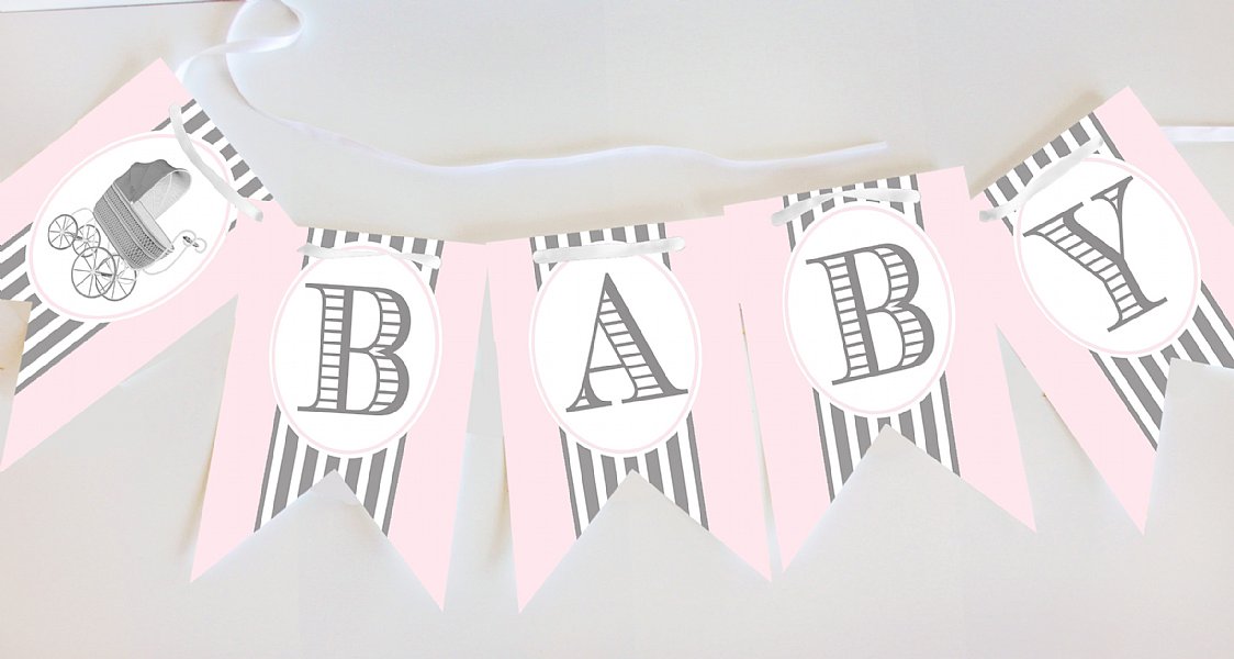 Pram Cameo Double Pennant Banner (Pink)