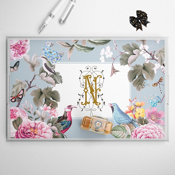 Monogram Beautiful Bird Lucite Tray