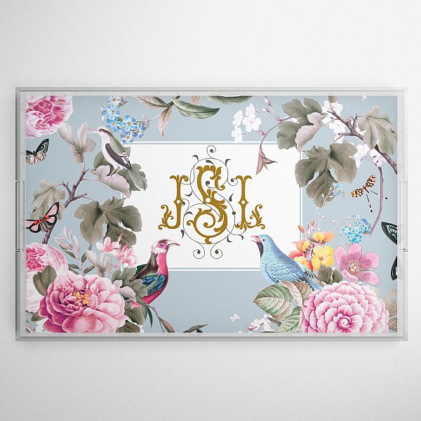 Monogram Beautiful Bird Lucite Tray