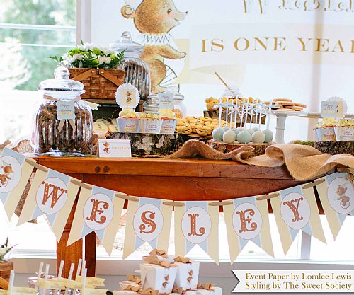 First Birthday Bear Boy Scallop Buffet Signs