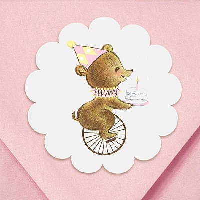 First Birthday Bear Scallop Circle Stickers