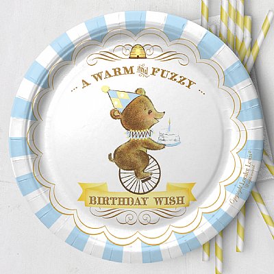 Birthday Bear Paper 9" Dinner Plates (Blue)