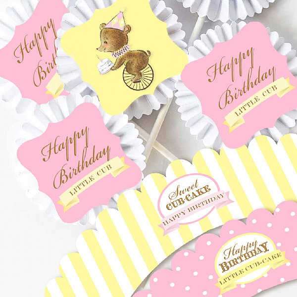 First Birthday Bear Cupcake Kit (Pink)