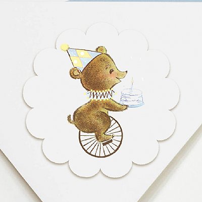 First Birthday Bear Scallop Circle Stickers