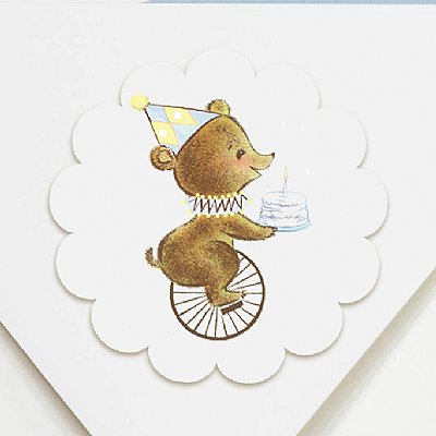 First Birthday Bear Scallop Round Stickers