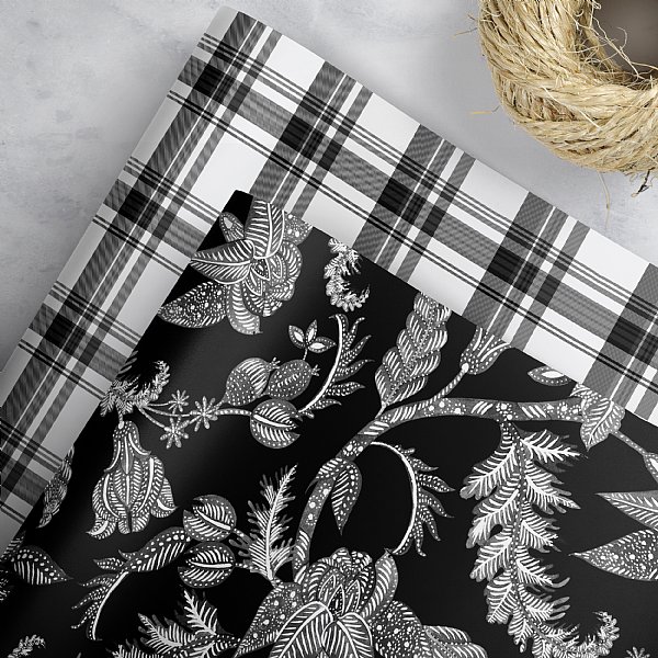 Black Batik & Plaid Collection Gift Wrap
