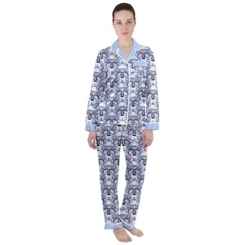 Satin PJ Set in Blue Delft