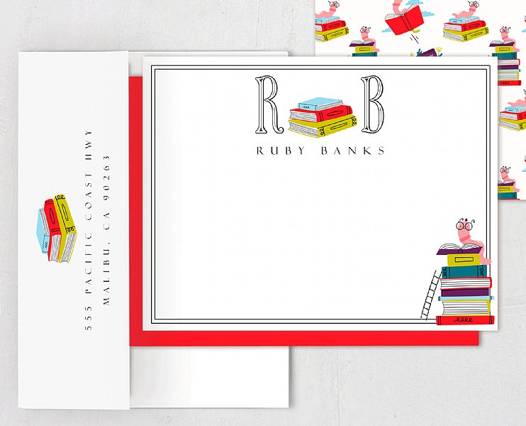 Monogram Bookworm Stationery Set