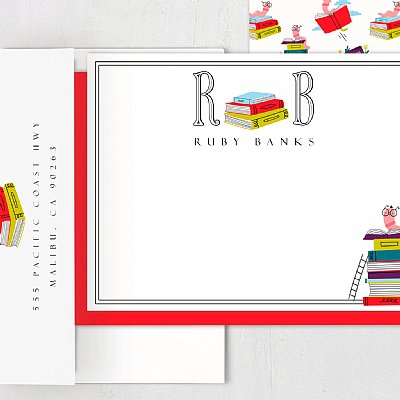 Monogram Bookworm Stationery Set