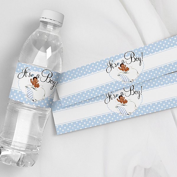 Bouncing Baby Boy Water Bottle Labels (African American Version)
