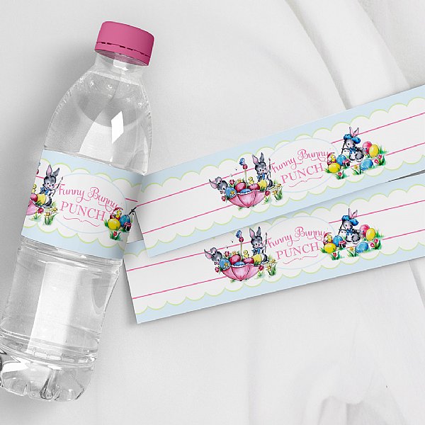 Bunnies with Brushes Water Bottle Labels