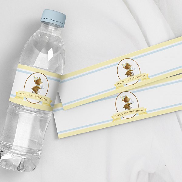First Birthday Bear Water Bottle Labels
