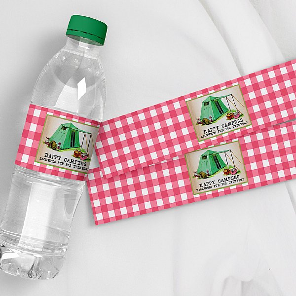 Happy Camper Water Bottle Labels (Pink)