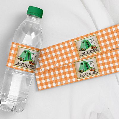 Happy Camper Water Bottle Labels (Orange)