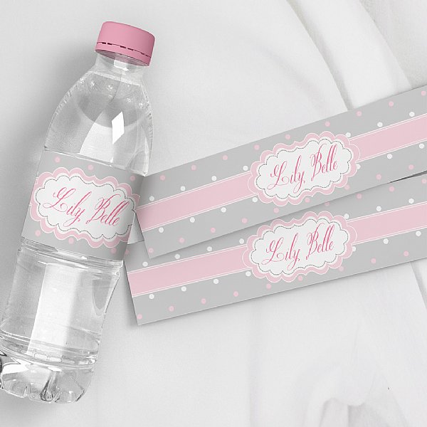 Kitty Water Bottle Labels (Gray & Pink)
