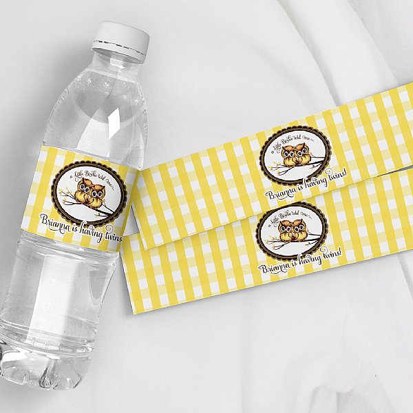 Baby Owl Twins Water Bottle Labels