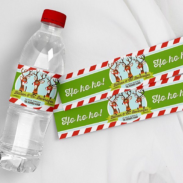 Retro Reindeer Collection Water Bottle Labels