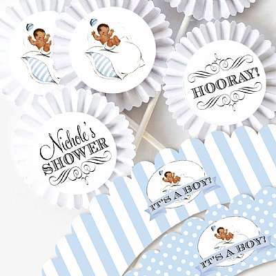 Bouncing Baby Boy Cupcake Kit (Brown Skin Tone)