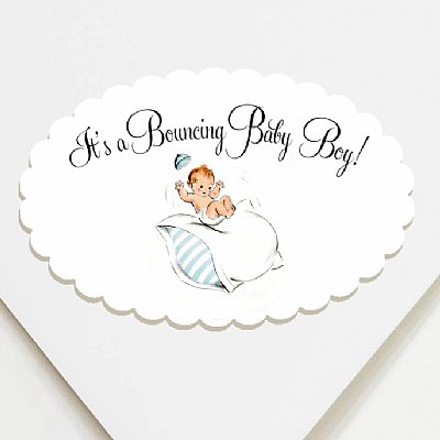 Bouncing Baby Scallop Oval Stickers