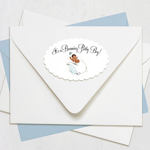 Bouncing Baby Scallop Oval Stickers (Brown Skin Tone)